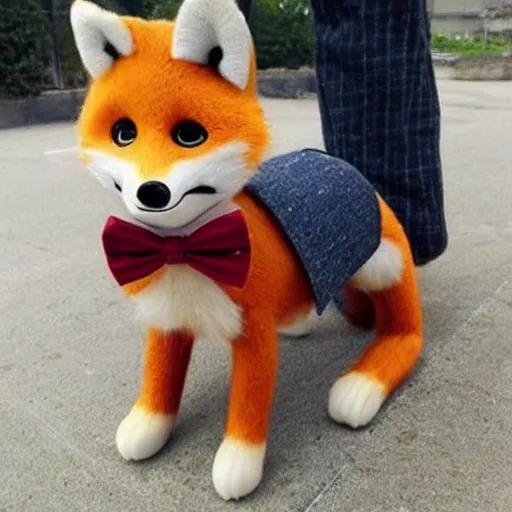 Image similar to a masculine cute fox, bowtie tail, kawaii,