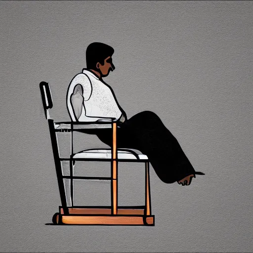 Prompt: Indian man sleeping on a school chair, digital art