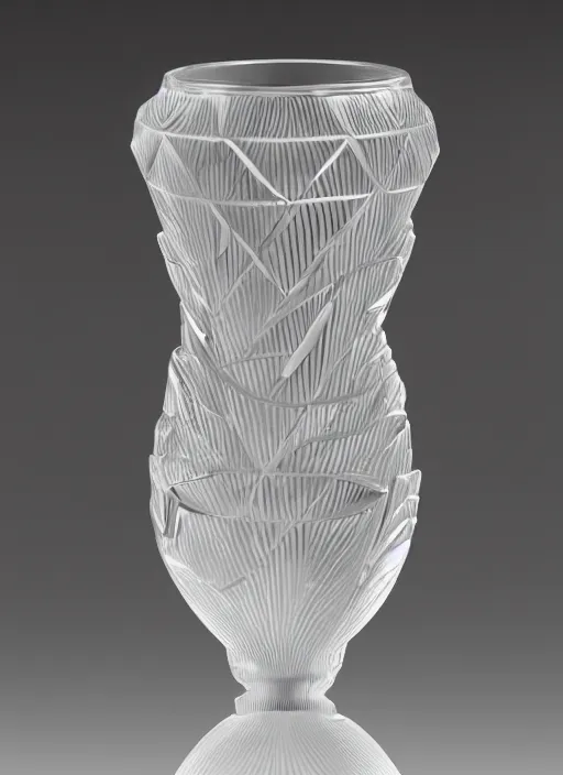 Prompt: Vase in the shape of impossible geometry by Escher, designed by Rene Lalique, found in a sunken ship treasure, 200 BCE