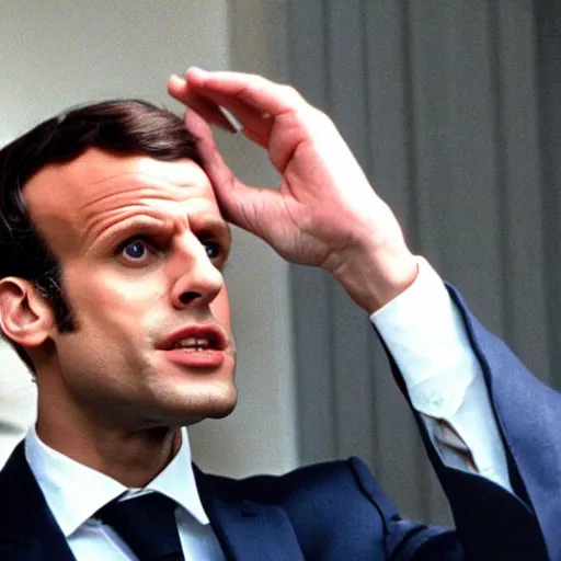 Prompt: fake Emmanuel Macron in American Psycho (1999)