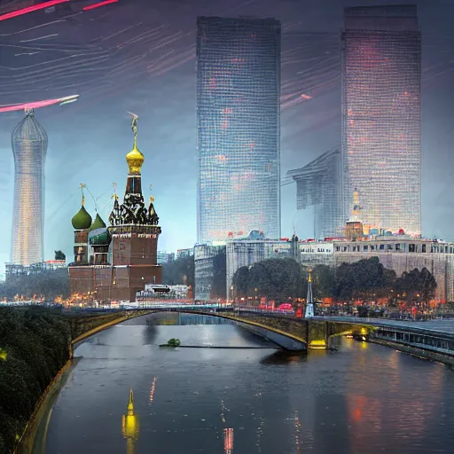 Prompt: Kremlin, Moscow, Russia, 2045, cyberpunk