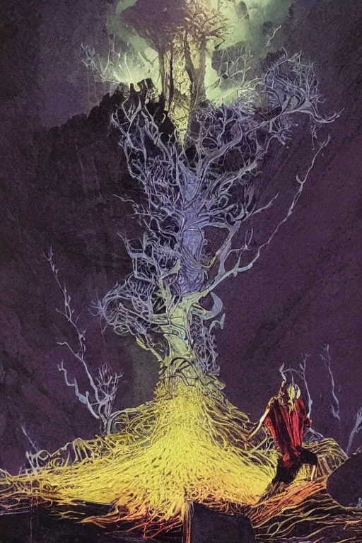 Prompt: The storms extol our ancient glory, great mounds feed us power from the sacred earth, intricate, elegant, digital mixed media painting, concept art, smooth, sharp focus, illustration, from 1961, by Bill Sienkiewicz, Moebius, Pepe Moreno and Stephen Gammell