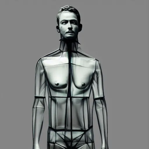 Prompt: breathtaking portrait of a transparent sculpture of a man made out of glass, art concept, artstation, sharp focus