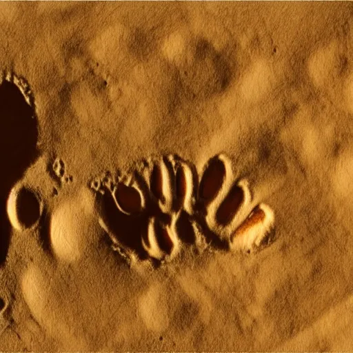 Image similar to painting of cat paw imprint on a mars surface, style of greg rutkowski