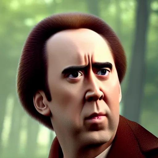 Prompt: nic cage in bambi, disney,