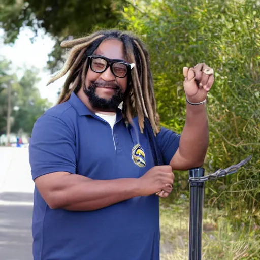 Prompt: african american male school bus driver with dreads, and fat legs