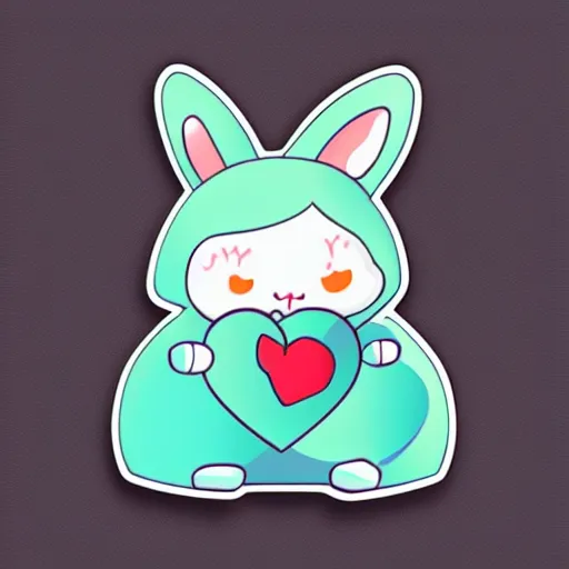 Prompt: adorable bunny hugging a heart, vector art sticker illustration, pixiv