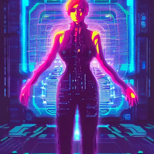 Image similar to a cyberpunk netrunner surrounded by a glowing computer interface, centered in the frame, cyberpunk concept art by Jean Giraud and josan gonzales, digital art, highly detailed, intricate, sci-fi, sharp focus, Trending on Artstation HQ, deviantart, 4K UHD image