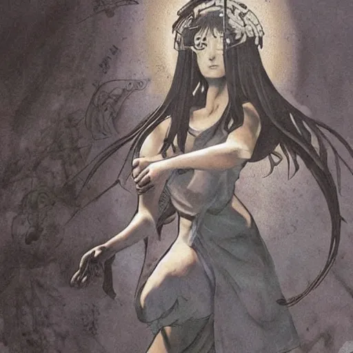 Prompt: hecate goddess, symbolic, super detailed, by takehiko inoue, by ilya kuvshinov