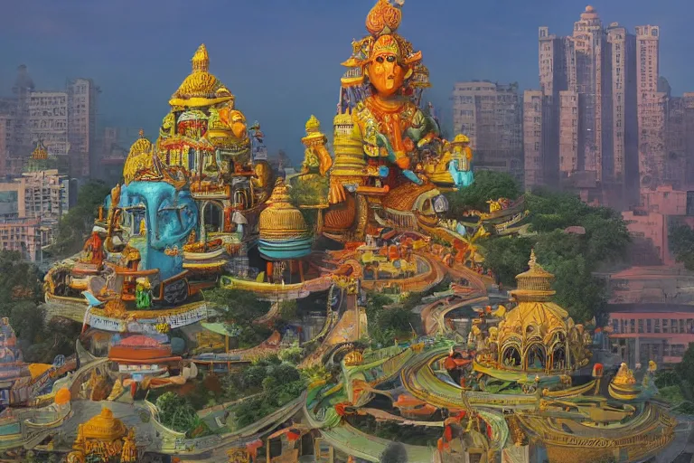 Prompt: high quality dreamscape! biomorphic new delhi, hanuman!! head building, kalighat, octane highly detailed cinematic, stephen shore & john j. park, soft morning light, wide shot, high angle, uhd 8 k, deep focus