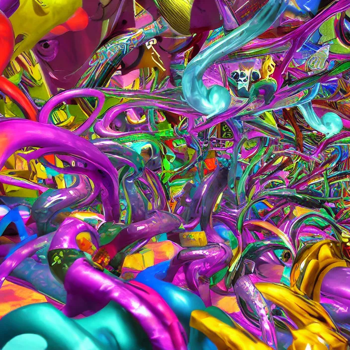 Image similar to graffiti twisted forms, inside the weird multicolored 3 d graffiti realm, high definition image, ps 2 graphics, ps 2 screenshot, computer render, extremely detailed and intricate