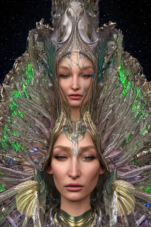 Image similar to a highly detailed metahuman 4 k close up render of an alien goddess bella hadid shiva in iris van herpen dress schiaparelli in diamonds swarovski and jewelry in style of alphonse mucha gustav klimt trending on artstation made in unreal engine 4