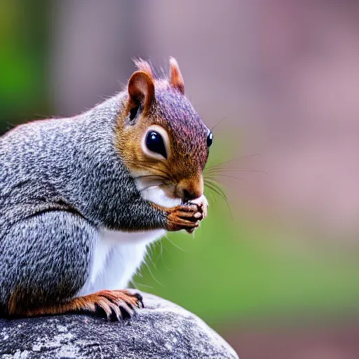 Prompt: squirrel wearing glasses, canon eos r 3, low angle camera