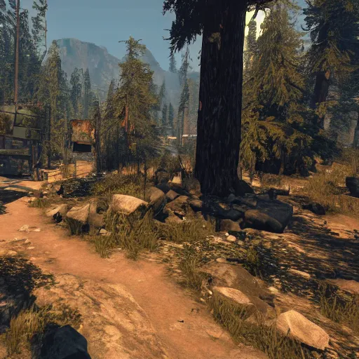 Image similar to sequoia national park in ruins post - nuclear war in fallout 4, in game screenshot