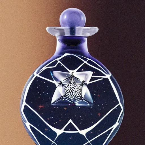 Prompt: Liminal space in outer space,perfume bottle