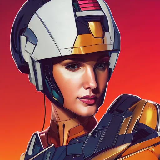 Image similar to a portrait of a stunning beautiful elite gal gadot gundam pilot, with an intricate, detailed, urban inspired hiphop afro futuristic helmet, vector behance hd jesper ejsing, rhads, makoto shinkai, lois van baarle, ilya kuvshinov, rossdraws, hd, 3 2 k, ilya kuvshinov, gustav klimt