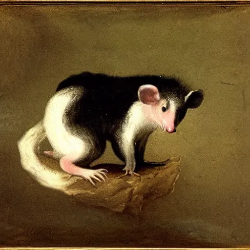 Prompt: a possum, by Francisco de Goya, oil on canvas