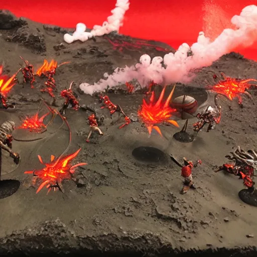 Image similar to volcano landscape with khorne berserk fighting