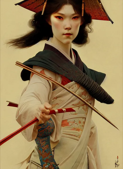 Prompt: samurai, diffuse lighting, fantasy, intricate, elegant, highly detailed, lifelike, photorealistic, digital painting, artstation, illustration, concept art, smooth, sharp focus, art by John Collier and Albert Aublet and Krenz Cushart and Artem Demura and Alphonse Mucha