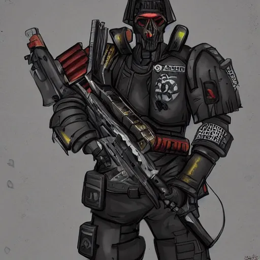 Prompt: an edgy grimdark soldier with a shotgun in the style of cyberpunk in the style of Warhammer 40K trending on artstation deviantart Pinterest detailed High Resolution HD 8k