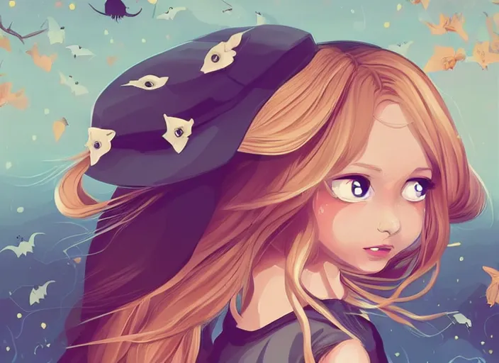 Image similar to little girl with long blonde hair on halloween. clean cel shaded vector art. shutterstock. behance hd by lois van baarle, artgerm, helen huang, by makoto shinkai and ilya kuvshinov, rossdraws, illustration, art by ilya kuvshinov