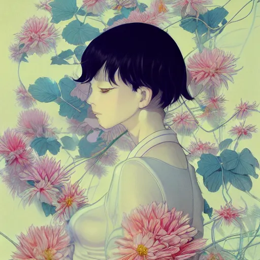 Prompt: prompt : flora portrait soft light painted by james jean and katsuhiro otomo and erik jones, inspired by evangeleon anime, smooth face feature, intricate oil painting, high detail illustration, sharp high detail, manga and anime 1 9 9 9