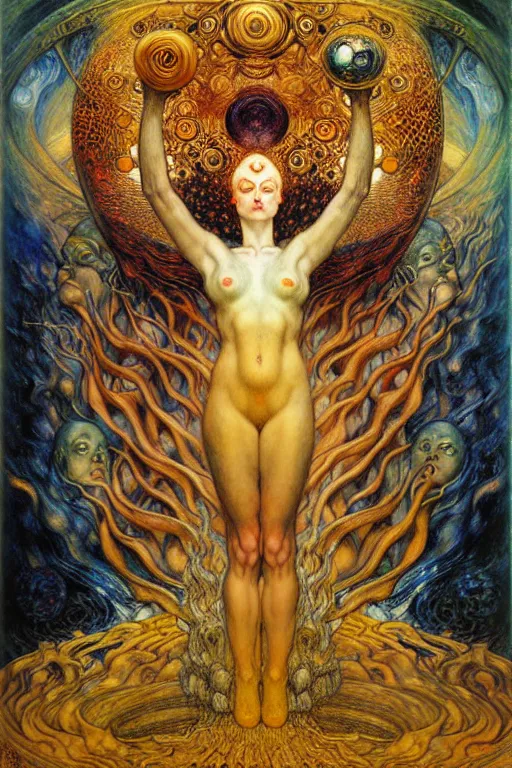 Image similar to Divine Chaos Engine by Karol Bak, Jean Delville, William Blake, Gustav Klimt, and Vincent Van Gogh, symbolist, visionary