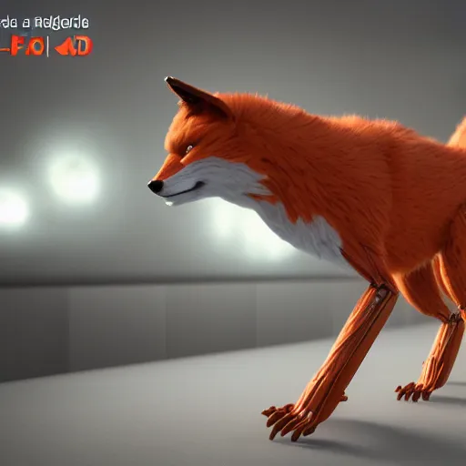 Image similar to a robotic fox, 3 d render, unreal engine