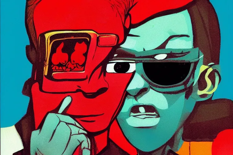 Prompt: a person with a weird face, cyberpunk art by jamie hewlett, featured on dribble, funk art, pop art, seapunk,