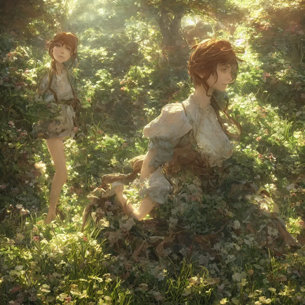 Image similar to a portrait of the emerald herald in the garden, intricate, tone mapped, ambient lighting, highly detailed, digital painting, concept art, sharp focus, by makoto shinkai and akihiko yoshida and wlop