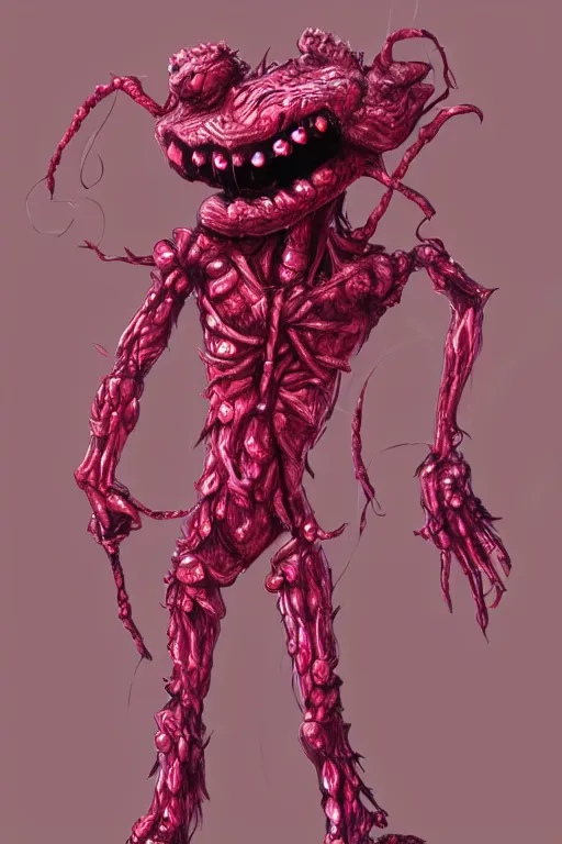 Prompt: a humanoid figure raspberry monster, highly detailed, digital art, sharp focus, trending on art station, anime art style