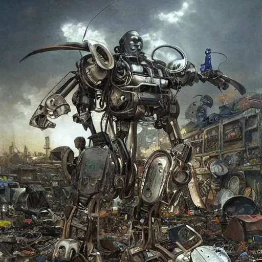 Image similar to Jean-Baptiste Monge and Alex Ross a artwork of a cluttered robot junkyard