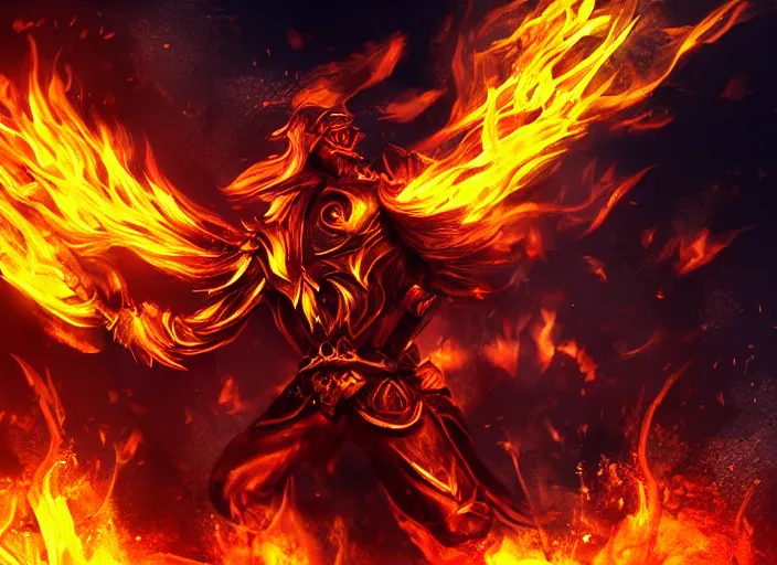 Prompt: champion splashart of champion made out of fire