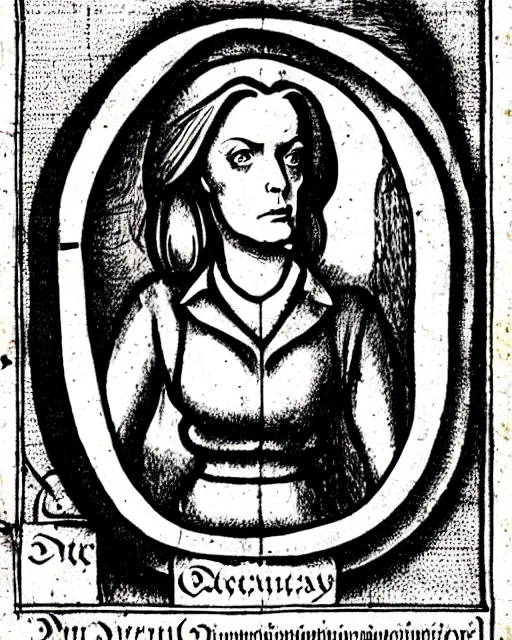 Image similar to an illustration of dana scully from the nuremberg chronicle, 1 4 9 3