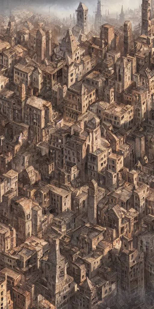 Prompt: a vertical medieval city, with lots of houses stacked on each other concept art, very tall, trending on deviantart, movie still, award wining photograph
