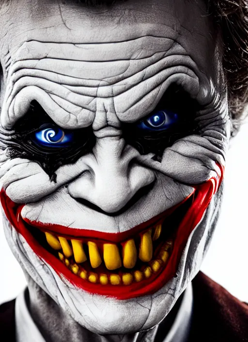 Prompt: photo of Willem Dafoe as the Joker by Eolo Perfido, big smile, head shot, detailed, award winning, Sony a7R