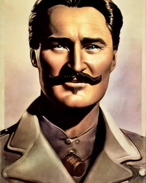 Image similar to Errol Flynn as a scientist. 1980s dystopian Soviet Russia, propaganda screens. Unreal engine, fantasy art by Rosa Bonheur. Faithfully depicted facial expression, perfect anatomy global illumination, radiant light, detailed and intricate environment