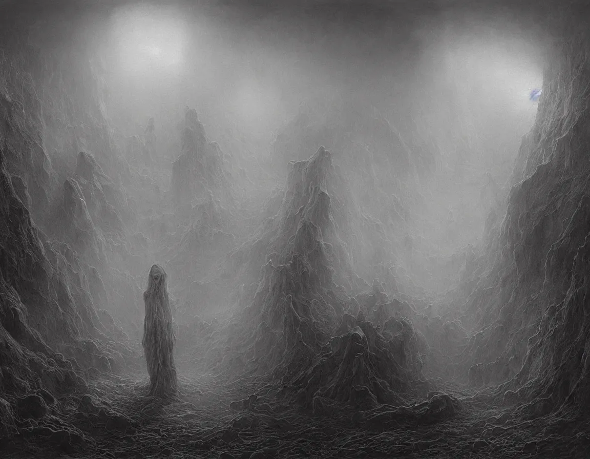 Prompt: a creepy painting of hell. by miles johnston, stephen gammell, gustave dore and zdzisław beksinski. volumetric light, detailed, rendered in octane