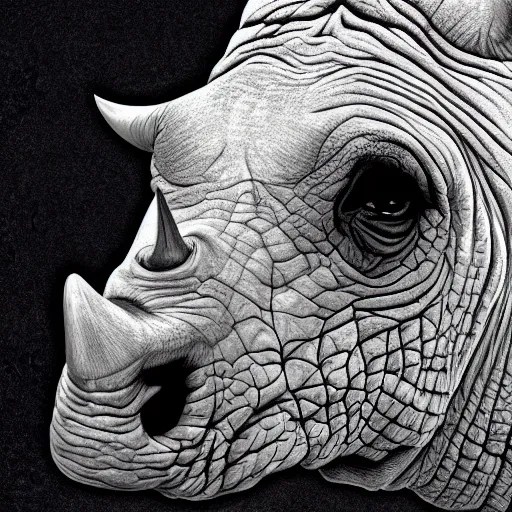 Prompt: Detailed skull of a rhino,digital art, award winning, hyperrealistic, photorealistic, glowing eyes