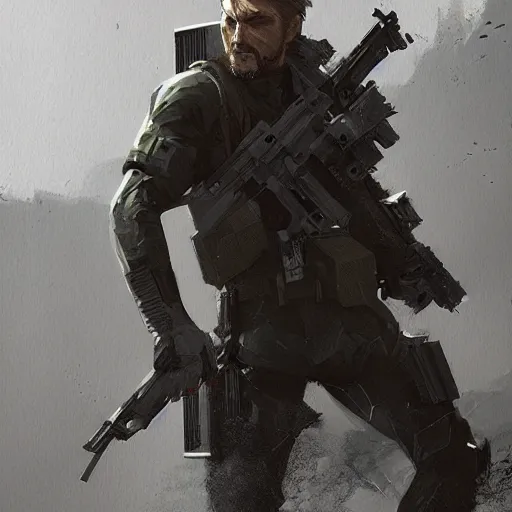 Image similar to Solid Snake Metal Gear Solid Revengeance,Greg rutkowski, Trending artstation, cinematográfica, digital Art