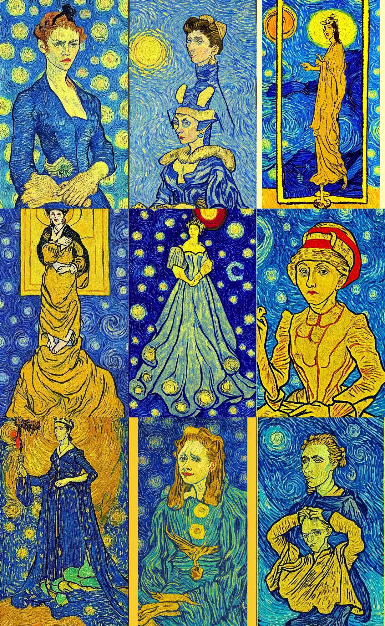 Prompt: tarot card the empress in the style of van gogh, high quality