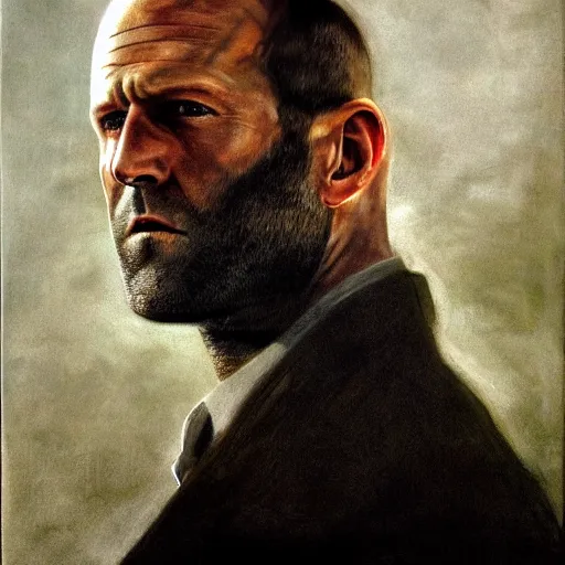 Image similar to high quality, high detail, realistic portrait of jason statham, painted by andrew wyeth, dramatic lighting, cinematic composition