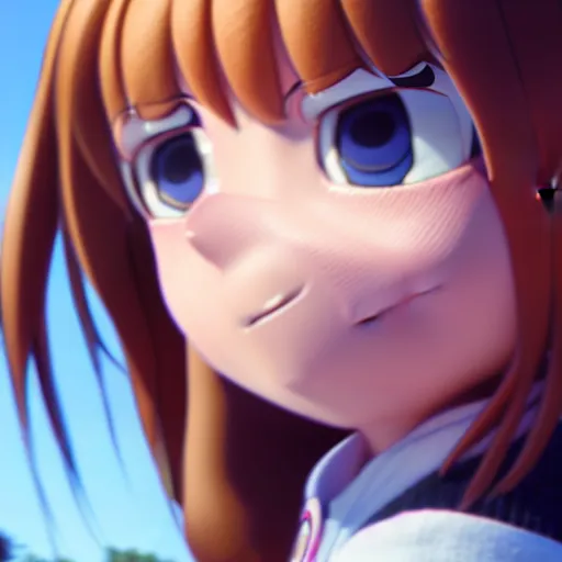 Image similar to A photorealistic portrait of Ochako Uraraka, a cute 3d cgi toon young woman, in the center midground, medium shot, mid-shot, hyperdetailed, 8k, trending on artstation, as a Pixar character