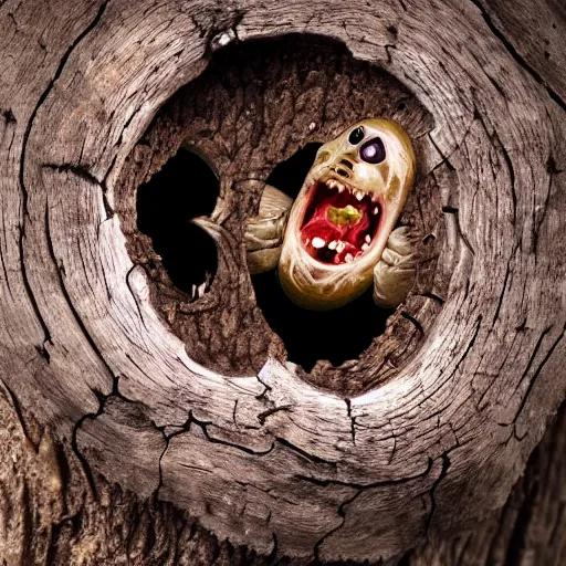 Image similar to a vampire maggot that lives in a tree stump, horror