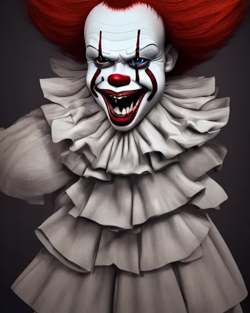 Prompt: portrait painting of pennywise mixed with sandman, character design by mark ryden and pixar and hayao miyazaki, unreal 5, daz, hyperrealistic, octane render, cosplay, rpg portrait, dynamic lighting, intricate detail, summer vibrancy, cinematic