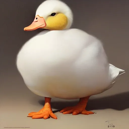 Image similar to cute white round duck, 4 k oil on linen by wlop, artgerm, andrei riabovitchev, nuri iyem, james gurney, james jean, greg rutkowski, highly detailed, soft lighting 8 k resolution