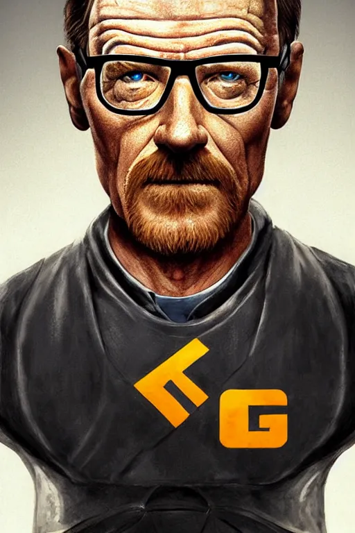 Prompt: Bryan Cranston as Gordon Freeman, hyperrealistic portrait