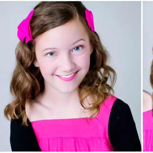 Image similar to identical image but the girl in the photo should be in a pink dress, professional studio lighting