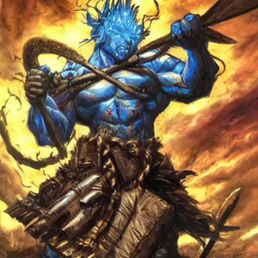 Prompt: an axe elemental, whirling energy made of axes, dramatic, cinematic, by simon bisley