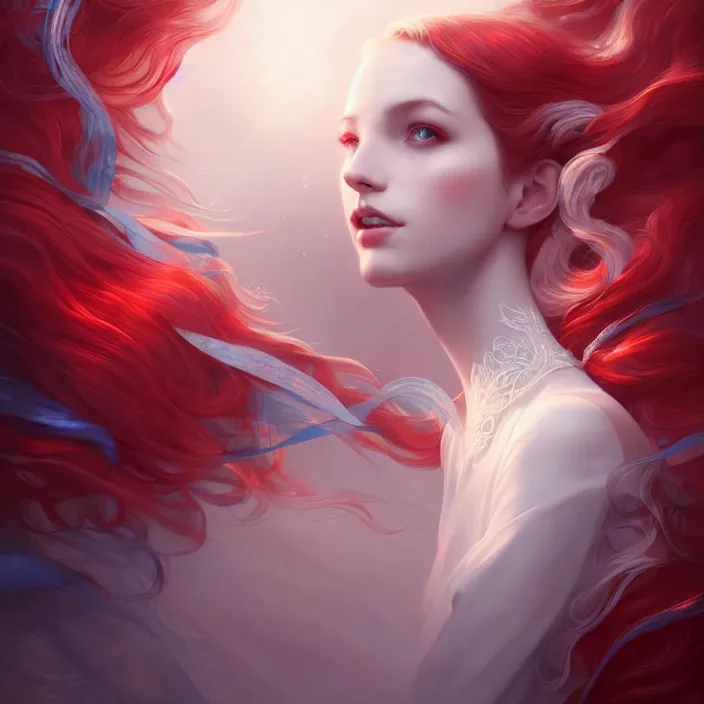 Image similar to france by charlie bowater and anna dittmann and artgerm and clemens ascher, intricate, elegant, red and white and blue and beige mist, highly detailed, dramatic lighting, sharp focus, octane render, trending on artstation, artstationhd, artstationhq, unreal engine, 4 k, 8 k